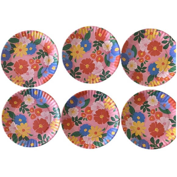 Bungalow No 10 Melamine Dinner Plates Pink Flower 10.5" Dinnerware Set of 6 NWT - Picture 1 of 4